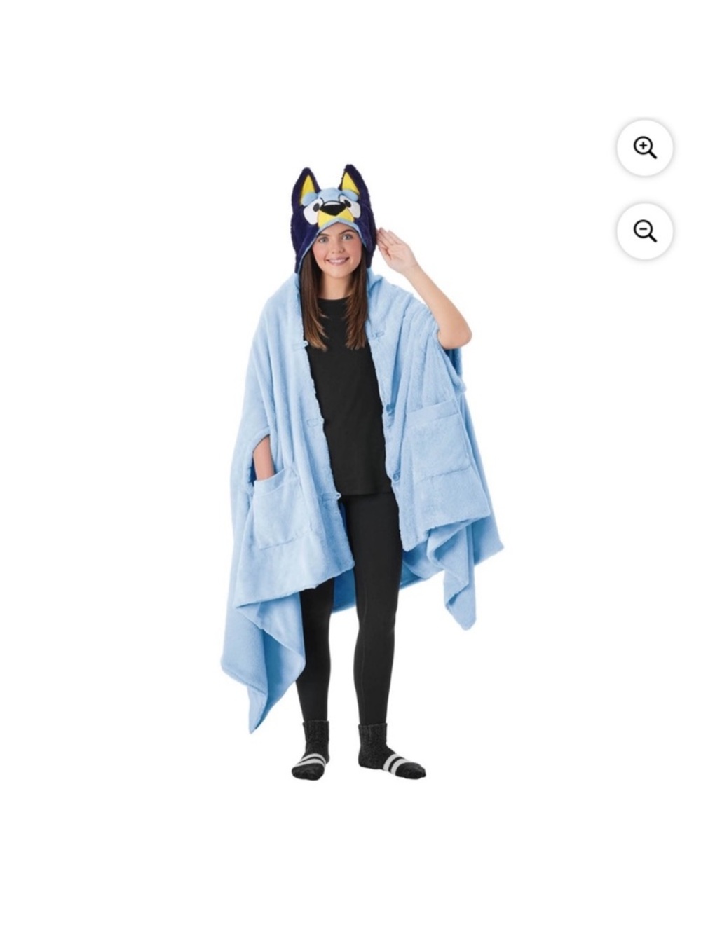 Cozy Light Blue Hooded Plush Throw with Front Pockets